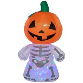 6ft Halloween Inflatables Outdoor Decorations, Smiling Skeleton Ghost With Pumpkin Head, Blow Up LED Yard Decor For Garden, Lawn, Party, Holiday, Wate
