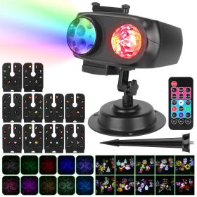 2 In 1 Holiday Projector Light Projection Lamp Indoor Outdoor With 10-Color Ocean Wave 10 HD Slides 3 Bases Remote Control For New Year Valentine's Da