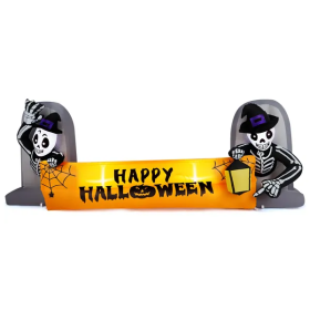 9.6FT Large Halloween Inflatable Decorations Skeleton Tombstone Banner, Outdoor Decorations Blow Up Yard Decor With Built-in LEDs For Halloween Holida