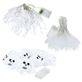 Set Of 3Pcs Halloween Light Decorations Total 50 LEDs 24ft Halloween String Lights Colorful 3D Skeleton Ghost String Lights Gauze Skull String Lights