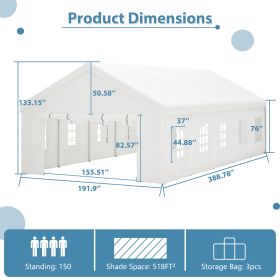 20x20FT Party Tent Heavy Duty, Large Wedding Event Shelters With 2 Storage Bags & Removable Sidewalls, Outdoor Canopy Gazebo Commercial Tents For