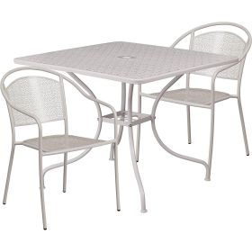 3-Piece Outdoor Patio Set – Grey Steel Table & 2 Chairs