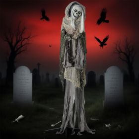 74inch Life Size Outdoor Halloween Decorations Skeleton Witch, Sound And Motion Activated Animated Prop Animatronic Decor With Light Up Eyes, Spooky S
