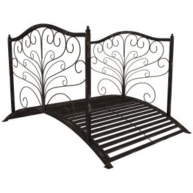 Outsunny Garden Bridge 4' Metal Arch with Scrollwork & Safety Rails Easy Assembly Black Bronze