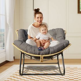 Outdoor Rocking Chair, Patio Egg Rocking Chair, Indoor Papasan Chair, Rattan Wicker Lounge Chair, Modern Royal Chair for Bedroom, Living Room, Porch