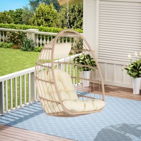 Outdoor Garden Rattan Egg Swing Chair Hanging Chair Wood+Khaki