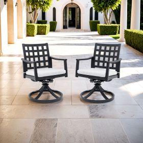 Modern Classic Outdoor Patio Cast Aluminum 2PCs Dining Swivel Rockers with Textured Ember Black Finish,Rocking-Rotating Motion,Lattice Design