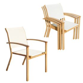 Set of 4 Stackable Outdoor Patio Dining Chairs — Wrought Iron & Textilene