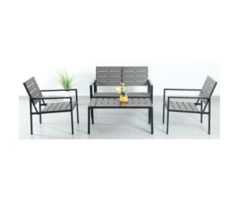 Aluminum Patio Furniture Set, 4 PCS Modern Patio Conversation Set, All Weather Dark Grey Outdoor Sectional Sofa Set w/Coffee Table, Loveseat