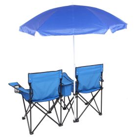 Portable Folding Picnic Double Chair with Umbrella, Table & Cooler – Beach Camping Chair, Red/Gray Palm Tree Design, Black Pineapple Pattern – Perfect