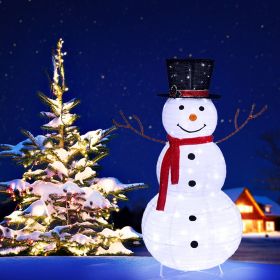 4ft Lighted Snowman Decoration, Outdoor Christmas Snow Fleece Ornament with Warm White Lights, Durable & Reusable Holiday Yard Garden Decor