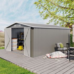Campcraft Outdoor Storage Shed 10×14 FT with 3 Lockable Doors,Utility Tool Shed Metal Storage Garden Sheds Frame and 4 Vents,for Backyard,Patio,Lawn,L