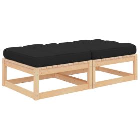 Patio Footstools with Cushions 2 pcs Solid Pinewood