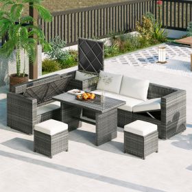 6-Piece Outdoor Rattan Patio Sofa Set – All-Weather PE Wicker Sectional with Storage & Adjustable Seat