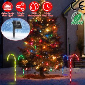 Solar Christmas Candy Cane Lights | IP55 Waterproof LED Pathway Stake Lights with 8 Modes for Outdoor Holiday Decoration