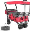 Collapsible Wagon 140L Wagons Carts Foldable with Removable Canopy, Folding Wagon Cart with Wheels for All-Terrain with Brake, Foldable Wagon with Coo