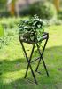35.5" Gray Stone Slab Black / Gold Metal Plant Stand