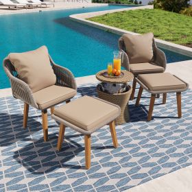 K&K 5-Piece Patio Conversation Set – Rope Chairs, Ottomans & Pop-Up Cool Bar Table