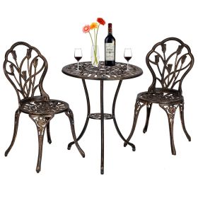 3-Piece Cast Aluminum Tulip Bistro Set – Antique Bronze Table & Chairs