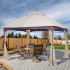 10*12 FT Softtop Metal Gazebo with Mosquito Net&Sunshade Curtains,Sturdy Heavy Duty Double Roof Canopy,Galvanized Steel Design Outdoor Tent,Suitable f