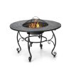 35.5-Inch Patio Fire Pit Dining Table with BBQ Grate | 4-in-1 Outdoor Table for Heating, Grilling, Dining & Ice Bucket Use