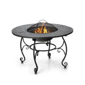 35.5-Inch Patio Fire Pit Dining Table with BBQ Grate | 4-in-1 Outdoor Table for Heating, Grilling, Dining & Ice Bucket Use