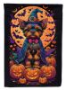 Yorkie Witchy Halloween Garden Flag Mailbox Flag Decorative Yard Flag Banner Outside Patio Artwork Yard Flower Beds, Garden Size, Multicolor