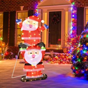 LED Double Santa Yard Christmas Decoration with String Lights and Stakes | Indoor & Outdoor Holiday Lighted Display
