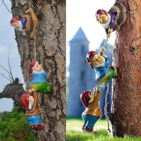 Climbing Gnome Patio Statue Gift,Outdoor Garden Fairy Elves Accent,Whimsical Gnomes Lawn Ornament Sculpture,Hanging Gnomes Yard Art, Funny Resin