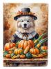 Samoyed Thanksgiving House Flag Large Porch Sleeve Pole Decorative Outside Yard Banner Artwork Wall Hanging, Polyester, House Size, Multicolor