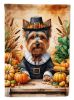 Yorkshire Terrier Thanksgiving House Flag Large Porch Sleeve Pole Decorative Outside Yard Banner Artwork Wall Hanging, Polyester, House Size