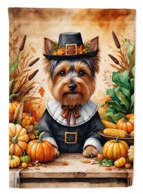 Yorkshire Terrier Thanksgiving House Flag Large Porch Sleeve Pole Decorative Outside Yard Banner Artwork Wall Hanging, Polyester, House Size