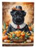 Black Pug Thanksgiving House Flag Large Porch Sleeve Pole Decorative Outside Yard Banner Artwork Wall Hanging, Polyester, House Size, Multicolor
