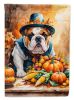English Bulldog Thanksgiving House Flag Large Porch Sleeve Pole Decorative Outside Yard Banner Artwork Wall Hanging, Polyester, House Size, Multicolor