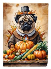 Pug Thanksgiving House Flag Large Porch Sleeve Pole Decorative Outside Yard Banner Artwork Wall Hanging, Polyester, House Size, Multicolor