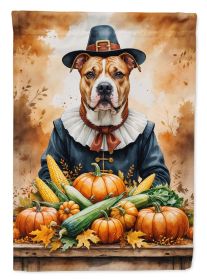 Pit Bull Terrier Thanksgiving House Flag Large Porch Sleeve Pole Decorative Outside Yard Banner Artwork Wall Hanging, Polyester, House Size