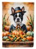 Boston Terrier Thanksgiving House Flag Large Porch Sleeve Pole Decorative Outside Yard Banner Artwork Wall Hanging, Polyester, House Size, Multicolor