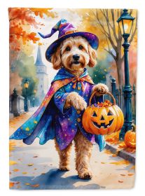 Goldendoodle Halloween Trick or Treat House Flag Large Porch Sleeve Pole Decorative Outside Yard Banner Artwork Wall Hanging, Polyester, House Size