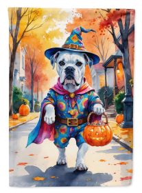 White Boxer Halloween Trick or Treat House Flag Large Porch Sleeve Pole Decorative Outside Yard Banner Artwork Wall Hanging, Polyester, House Size