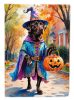 Chocolate Labrador Retriever Halloween Trick or Treat House Flag Large Porch Sleeve Pole Decorative Outside Yard Banner Artwork Wall Hanging