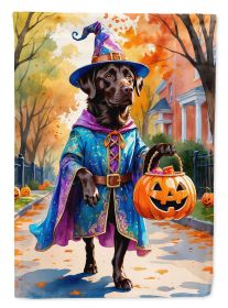 Chocolate Labrador Retriever Halloween Trick or Treat House Flag Large Porch Sleeve Pole Decorative Outside Yard Banner Artwork Wall Hanging