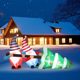 7ft Christmas Inflatable Decoration with LED Lights – Two Gnomes Pulling a Christmas Tree – Funny Blow Up Yard Décor for Indoor/Outdoor Use