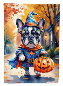 Black White French Bulldog Halloween Trick or Treat House Flag Large Porch Sleeve Pole Decorative Outside Yard Banner Artwork Wall Hanging, Polyester
