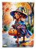 Red Dachshund Halloween Trick or Treat House Flag Large Porch Sleeve Pole Decorative Outside Yard Banner Artwork Wall Hanging, Polyester, House Size