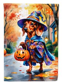 Red Dachshund Halloween Trick or Treat House Flag Large Porch Sleeve Pole Decorative Outside Yard Banner Artwork Wall Hanging, Polyester, House Size