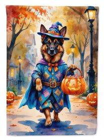 German Shepherd Halloween Trick or Treat House Flag Large Porch Sleeve Pole Decorative Outside Yard Banner Artwork Wall Hanging, Polyester, House Size