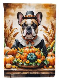 French Bulldog Thanksgiving House Flag Large Porch Sleeve Pole Decorative Outside Yard Banner Artwork Wall Hanging, Polyester, House Size, Multicolor