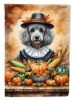 Grey Silver Poodle Thanksgiving House Flag Large Porch Sleeve Pole Decorative Outside Yard Banner Artwork Wall Hanging, Polyester, House Size