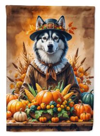 Siberian Husky Thanksgiving House Flag Large Porch Sleeve Pole Decorative Outside Yard Banner Artwork Wall Hanging, Polyester, House Size, Multicolor