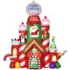 Outsunny 10ft Christmas Inflatables Outdoor Decorations Candy Castle, Blow-Up LED Yard Christmas Decor, Built-in Rotating Colorful Light for Garden